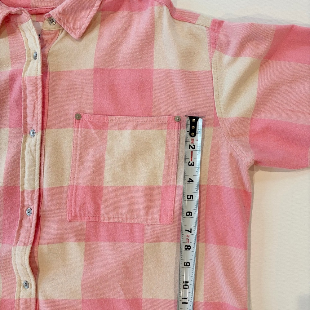 aerie Anytime Layering Oversized 100% Cotton Plaid Pink Cream Button Down - Picture 10 of 14